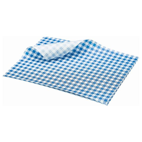 25 x 20cm Blue Checkered Greaseproof Sheets — 1000 Qty