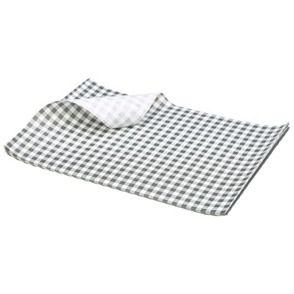 25 x 20cm Black Checkered Greaseproof Sheets — 1000 Qty