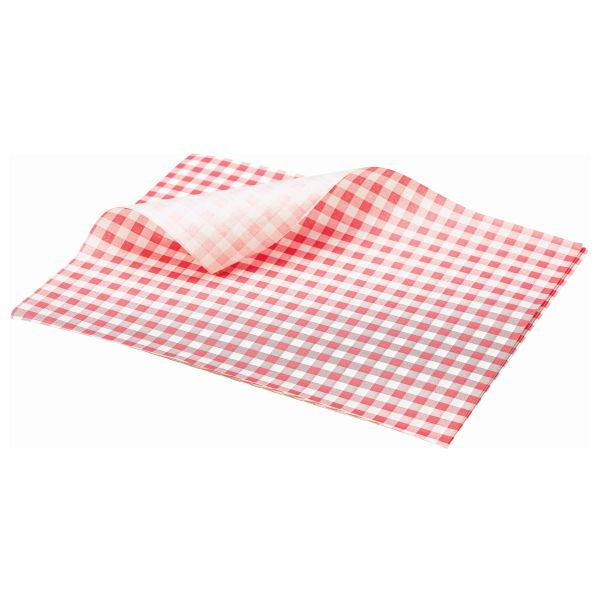 25 x 20cm Red Checkered Greaseproof Sheets — 1000 Qty