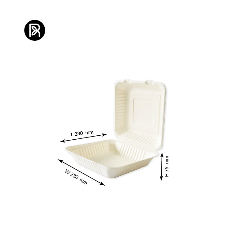 9 inch Biodegradable Square Takeaway Box, 200 Pieces