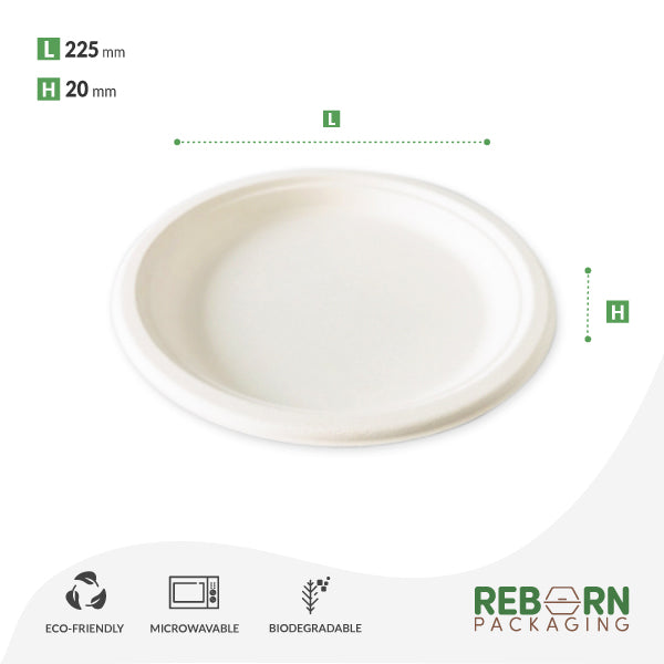 9in Round Plate, Bagasse, Medium size