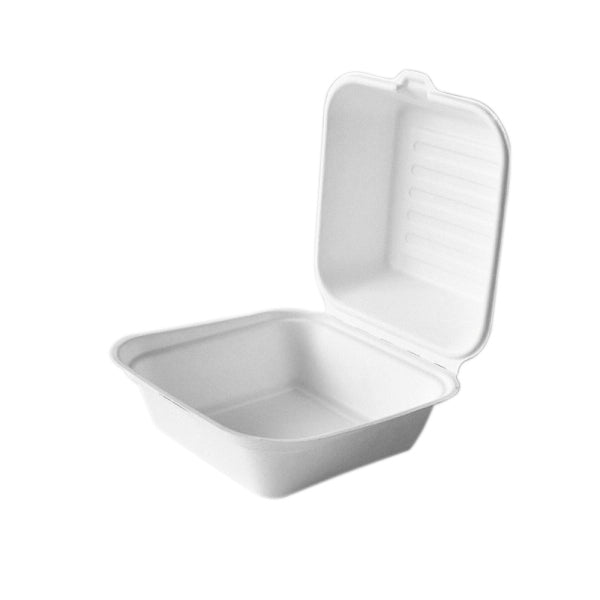 6 x 6" Clamshell Bagasse Clamshell Box — 400 Qty
