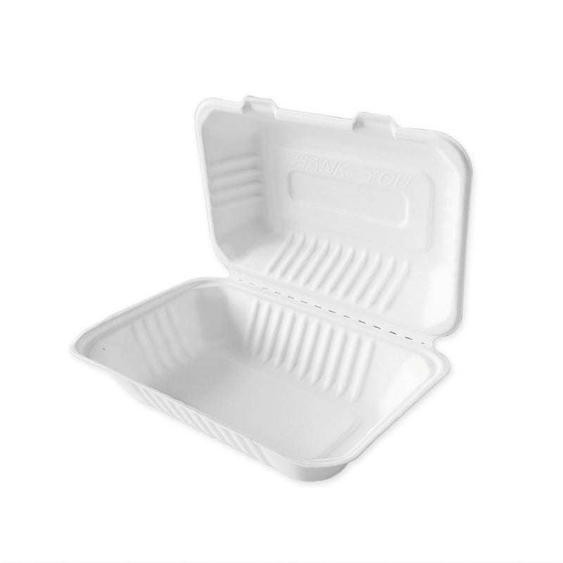 9 x 6" Clamshell Bagasse Clamshell Box — 250 Qty